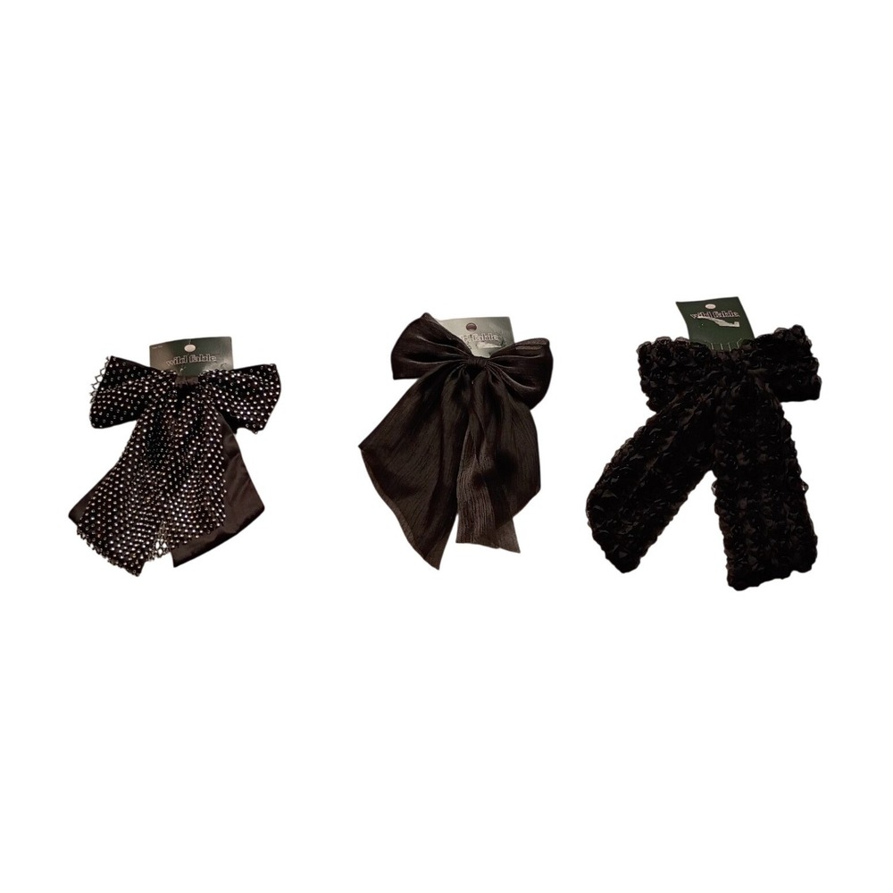 Wild Fable Black Hair Bow Clip Set Rosette Satin Fishnet Organza 3 Pack NWT